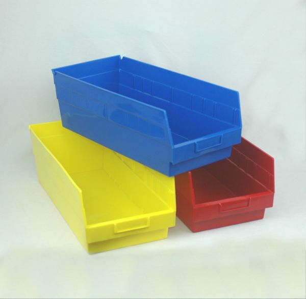 Lot of 12 Plastic Shelf Bin Nestable 11-1/8"W x 17-7/8" D x 4"H Red 