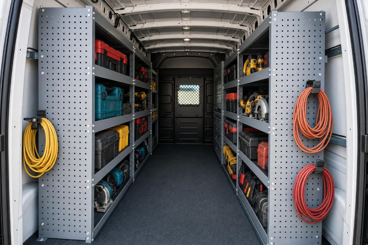 Heavy-duty commercial van shelving units with load capacity features Heavy-duty commercial van shelving units with load capacity features