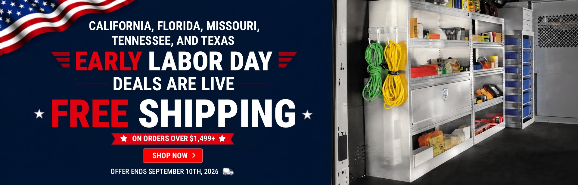 Labor Day Free Shipping - California, Florida, Missouri, Tennessee, And Texas